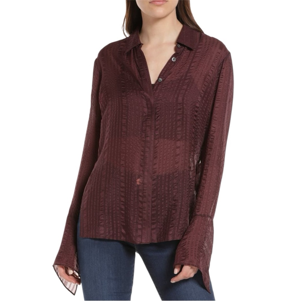 Frame Denim Deep Wine Textured Button-Down Shirt